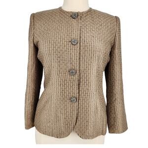 Vintage Ann May Worsted Silk Gold Black Shimmer Blazer Womens Size 12